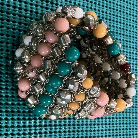 Bold Multi-Colored Beads & Chain Stretch Bracelet - Picture 6 of 12